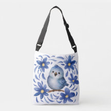 Blauer Vogel mit Blumen