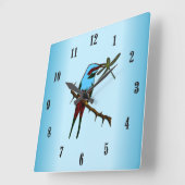 Blauer Vogel mit schwarzen Zahlen Quadratische Wanduhr (Winkel)