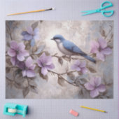 Blauer Vogel mit violetten Blumen Decoupage Seidenpapier (Basteln)