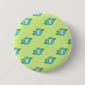 Blauer Vogel Nester farbenfrohe Eier Grüne Blätter Button (Vorderseite)