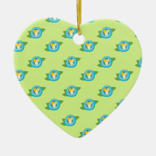 Blauer Vogel Nester farbenfrohe Eier Grüne Blätter Keramik Ornament