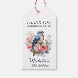 Blauer Vogel rosa Blumen Danke  Geschenkanhänger
