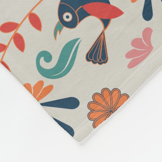 Blauer Vogel rote Blume Fleecedecke (Ecke)