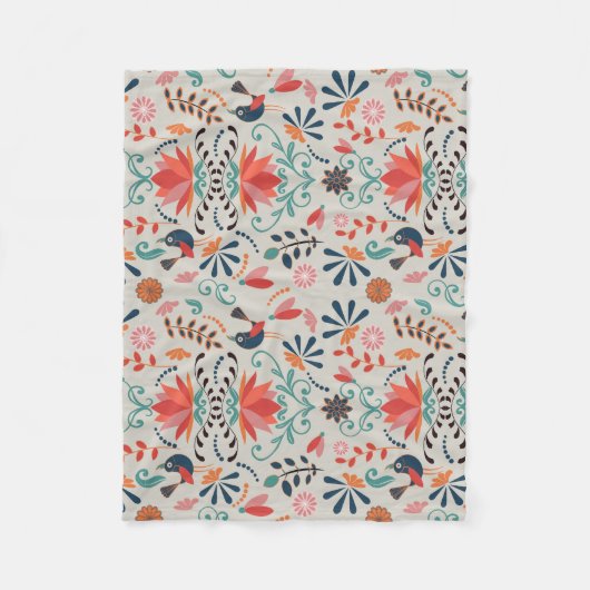 Blauer Vogel rote Blume Fleecedecke (Vorderseite)