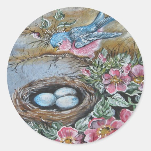 Blauer Vogel Runder Aufkleber (Vorderseite)