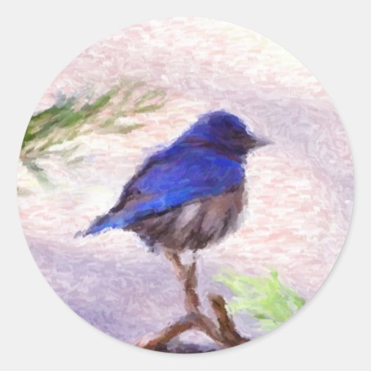 Blauer Vogel Runder Aufkleber (Vorderseite)
