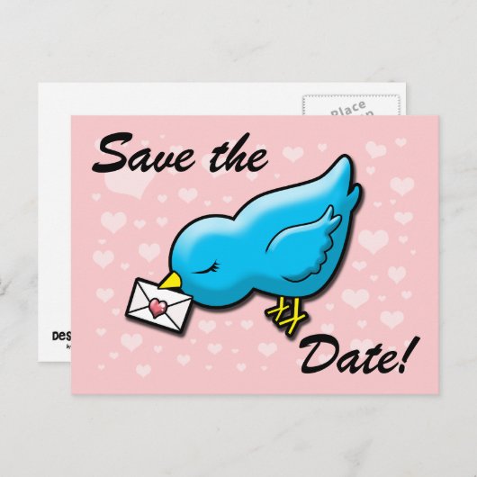 Blauer Vogel Save the Date Ankündigungspostkarte (Vorne/Hinten)