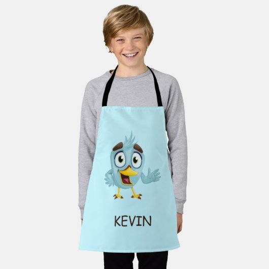 Blauer Vogel Schürze (Getragen)