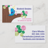 Blauer Vogel Stricknadeln aus Garnbaum Visitenkarte (Vorne/Hinten)