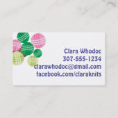 Blauer Vogel Stricknadeln aus Garnbaum Visitenkarte (Rückseite)