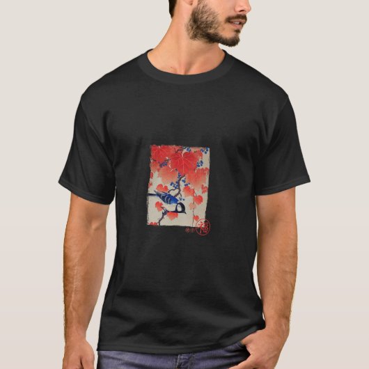 Blauer Vogel Traditionelles japanisches Kunstgesch T-Shirt (Vorderseite)