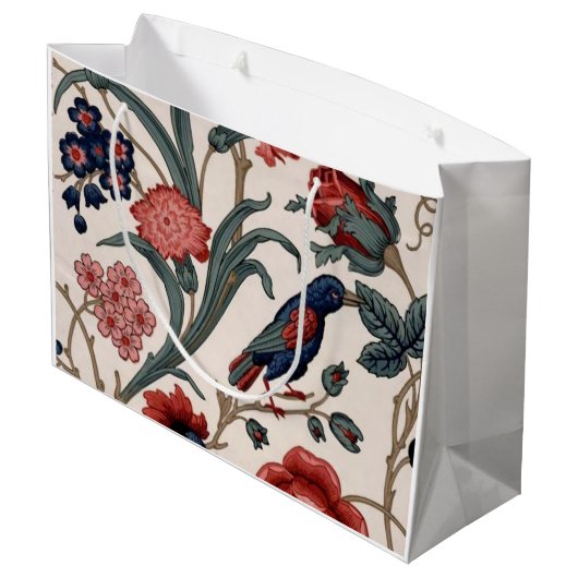 Blauer Vogel und Blumenbeutel Große Geschenktüte (Rückseite Schrägansicht)