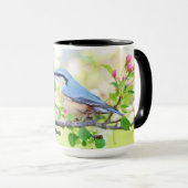 Blauer Vogel und Blüten von Apple Tasse (VorderseiteRechts)