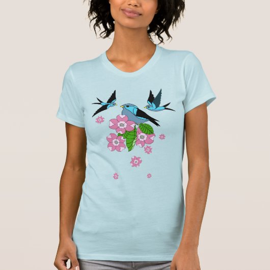 Blauer Vogel und Hengwood-Blume - Volkskunst - Des T-Shirt (Vorderseite)