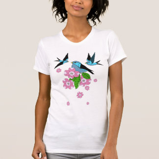 Blauer Vogel und Hengwood-Blume - Volkskunst - Des T-Shirt