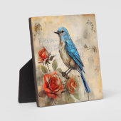 Blauer Vogel und Rose 1 Fotoplatte (Vorderseite)
