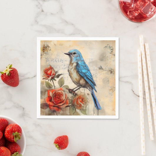 Blauer Vogel und Rose 1 Serviette (Beispiel)