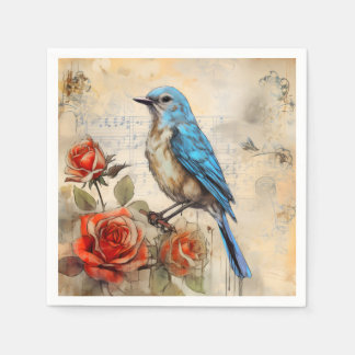 Blauer Vogel und Rose 1 Serviette