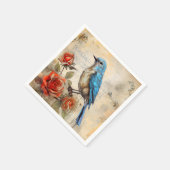 Blauer Vogel und Rose 1 Serviette (Ecke)