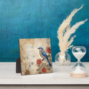Blauer Vogel und Rose 3 Fotoplatte
