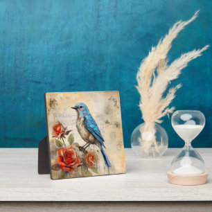 Blauer Vogel und Rosen 1 Fotoplatte