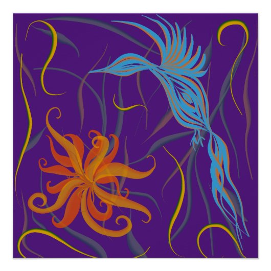 Blauer Vogel und Vogel des Paradieses Poster (Vorderseite)