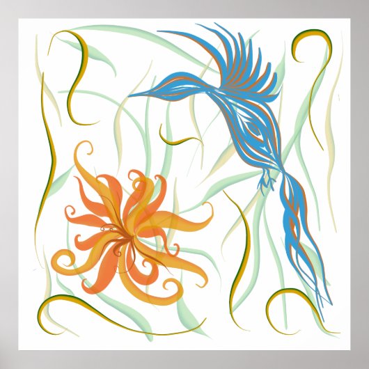 Blauer Vogel und Vogel des Paradieses Poster (Vorne)