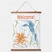 Blauer Vogel und Vogel des Paradieses Wandteppich Mit Holzrahmen (Vorderseite)