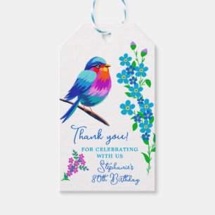 Blauer Vogel Vergiss mich nicht florale 80. Geburt Geschenkanhänger