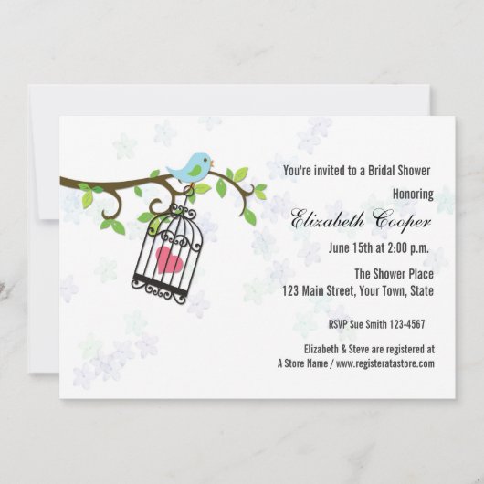 Blauer Vogel, Vogelkäfig, Duschen-Einladung Einladung (Vorderseite)