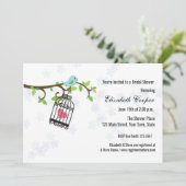 Blauer Vogel, Vogelkäfig, Duschen-Einladung Einladung (Stehend Vorderseite)