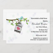 Blauer Vogel, Vogelkäfig, Duschen-Einladung Einladung (Vorne/Hinten)