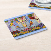 Blauer Vogelblumengarten Rechteckiger Pappuntersetzer (angewinkelt)