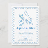 Blauer, von Hand Gezeichnet Après Ski Wintererwach Einladung (Vorderseite)