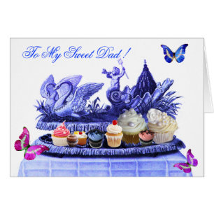 BLAUER WAGEN DER SCHWÄNE UND CUPCAKES ZUM VATERTAG