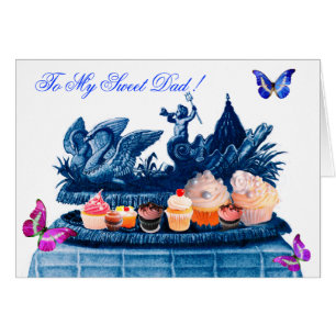 BLAUER WAGEN DER SCHWÄNE UND CUPCAKES ZUM VATERTAG