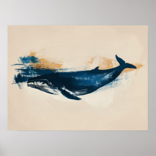 Blauer Wal abstrakt zeichnend klein Poster