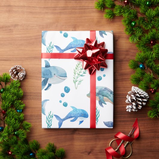 Blauer Wal Aquarellfarben Nahtloses Muster Geschenkpapier (Feiertagsgeschenk)