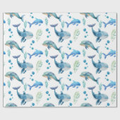 Blauer Wal Aquarellfarben Nahtloses Muster Geschenkpapier (Flach)