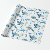Blauer Wal Aquarellfarben Nahtloses Muster Geschenkpapier (Ungerollt)