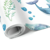 Blauer Wal Aquarellfarben Nahtloses Muster Geschenkpapier (Rolleneckpunkt)