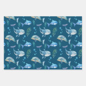 Blauer Wal Aquarellfarben Nahtloses Muster Geschenkpapier Set (Vorderseite 3)