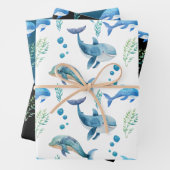 Blauer Wal Aquarellfarben Nahtloses Muster Geschenkpapier Set (Beispiel)