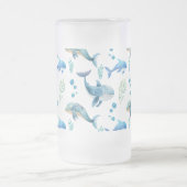 Blauer Wal Aquarellfarben Nahtloses Muster Mattglas Bierglas (Mittel)