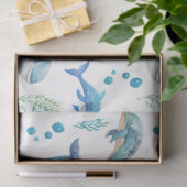 Blauer Wal Aquarellfarben Nahtloses Muster Seidenpapier (Geschenk)