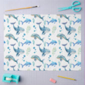 Blauer Wal Aquarellfarben Nahtloses Muster Seidenpapier (Basteln)