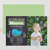 Blauer Wal Geburtstag Einladung mit Foto (Vorne/Hinten)