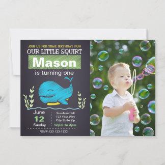 Blauer Wal Geburtstag Einladung mit Foto