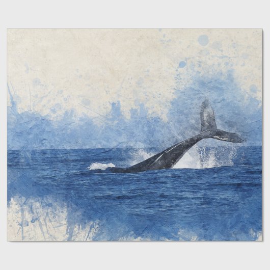 Blauer Wal Geschenkpapier (Flach)