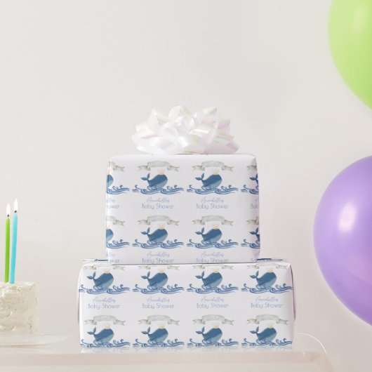 Blauer Wal mit Crown Nautical Boy Baby Shower Geschenkpapier (Partygeschenke)